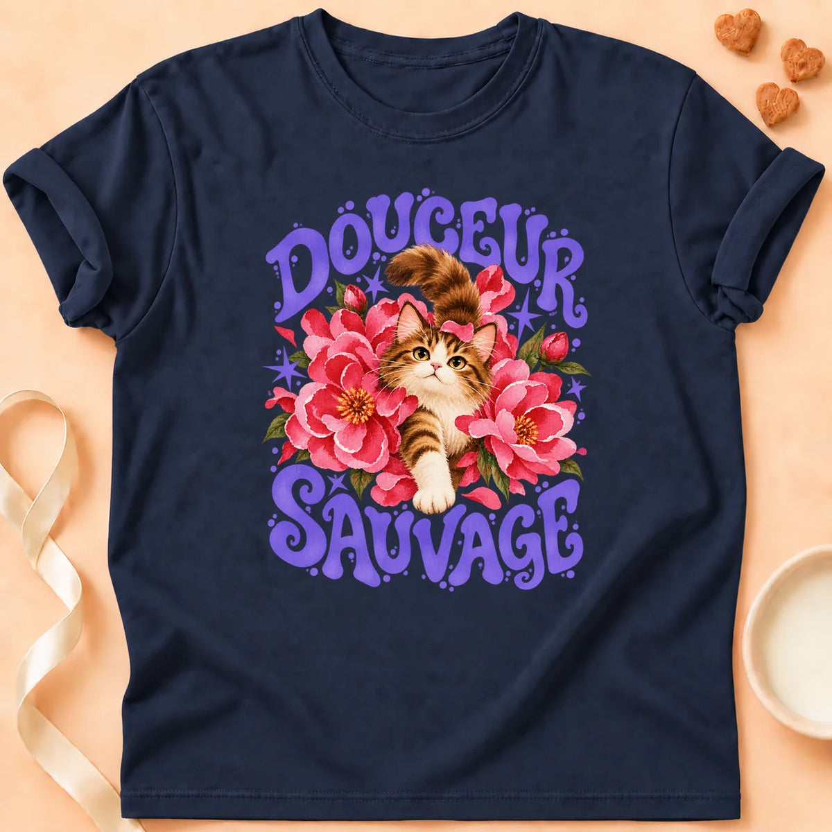 T-shirt chat Patoume – T-shirt Douceur sauvage – Bleu marine