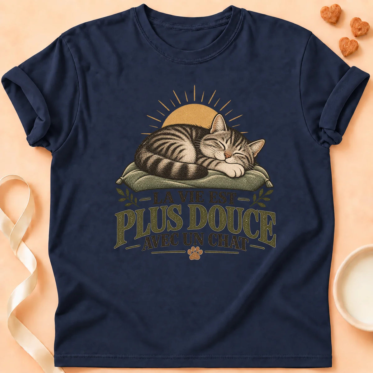 T-shirt chat Patoume – T-shirt Vie douce – Bleu marine