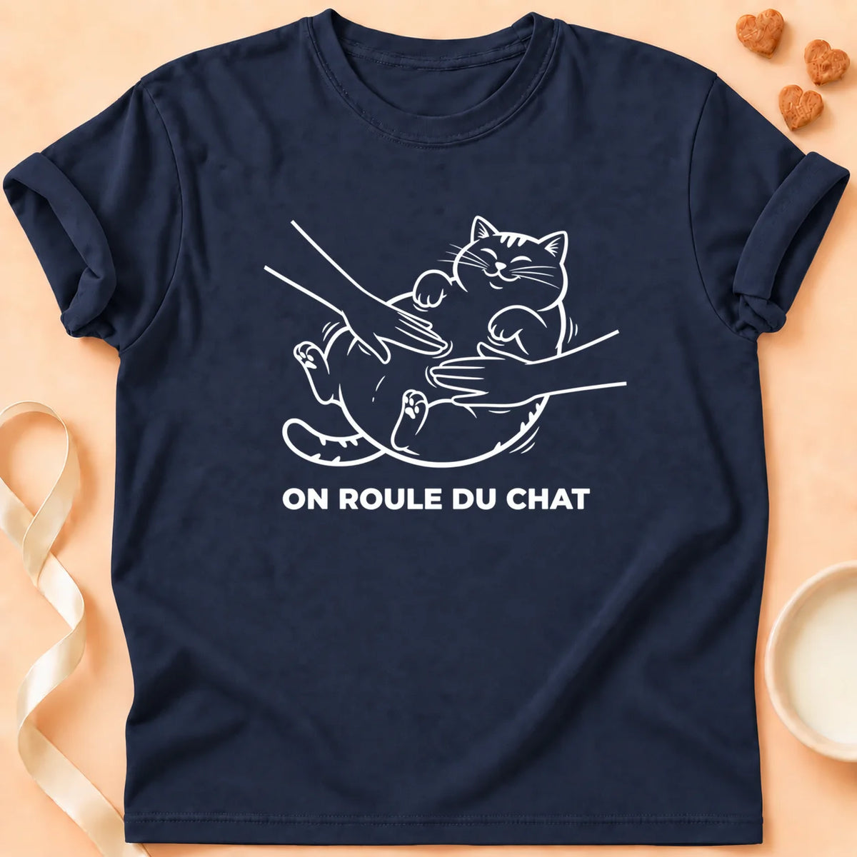 T-shirt chat Patoume – T-Shirt Farine – Bleu marine