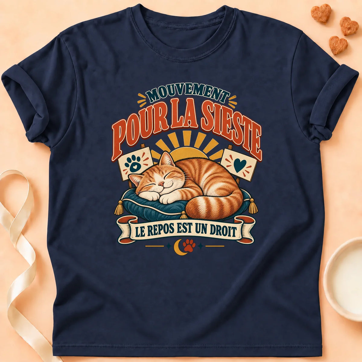 T-shirt chat Patoume – T-shirt Siesta – Bleu marine