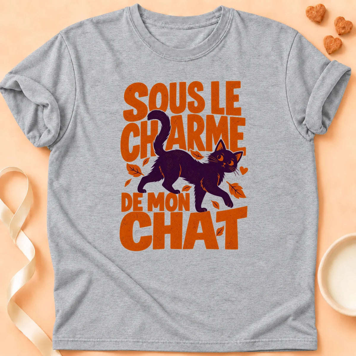 T-shirt chat Patoume – T-shirt Sous le charme – Gris