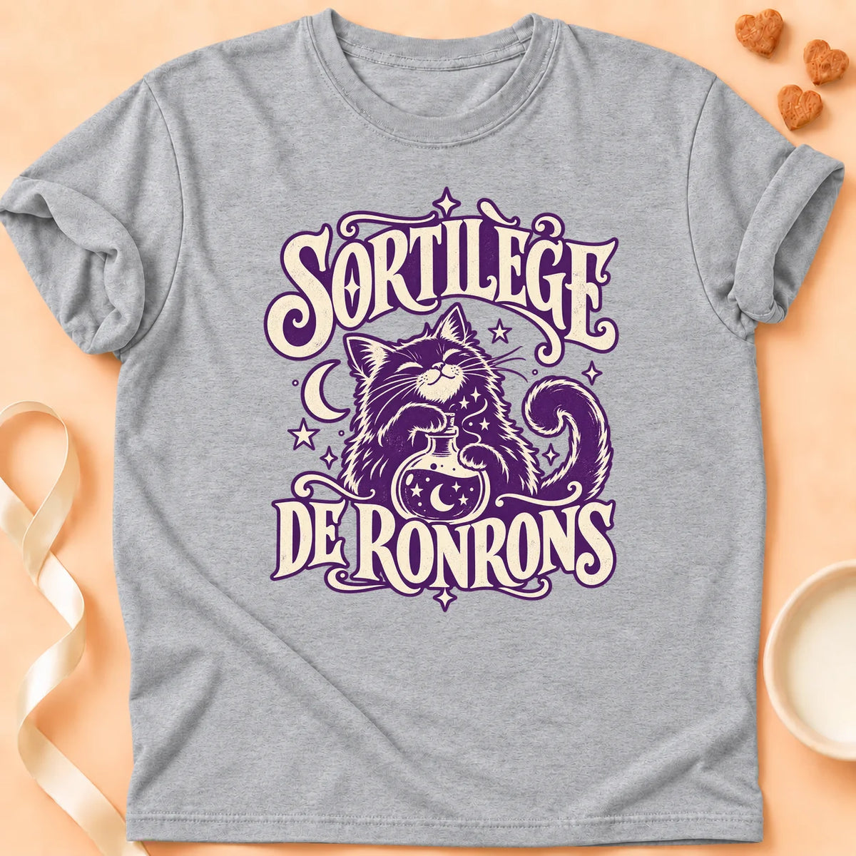 T-shirt chat Patoume – T-shirt Sortilège de ronrons – Gris