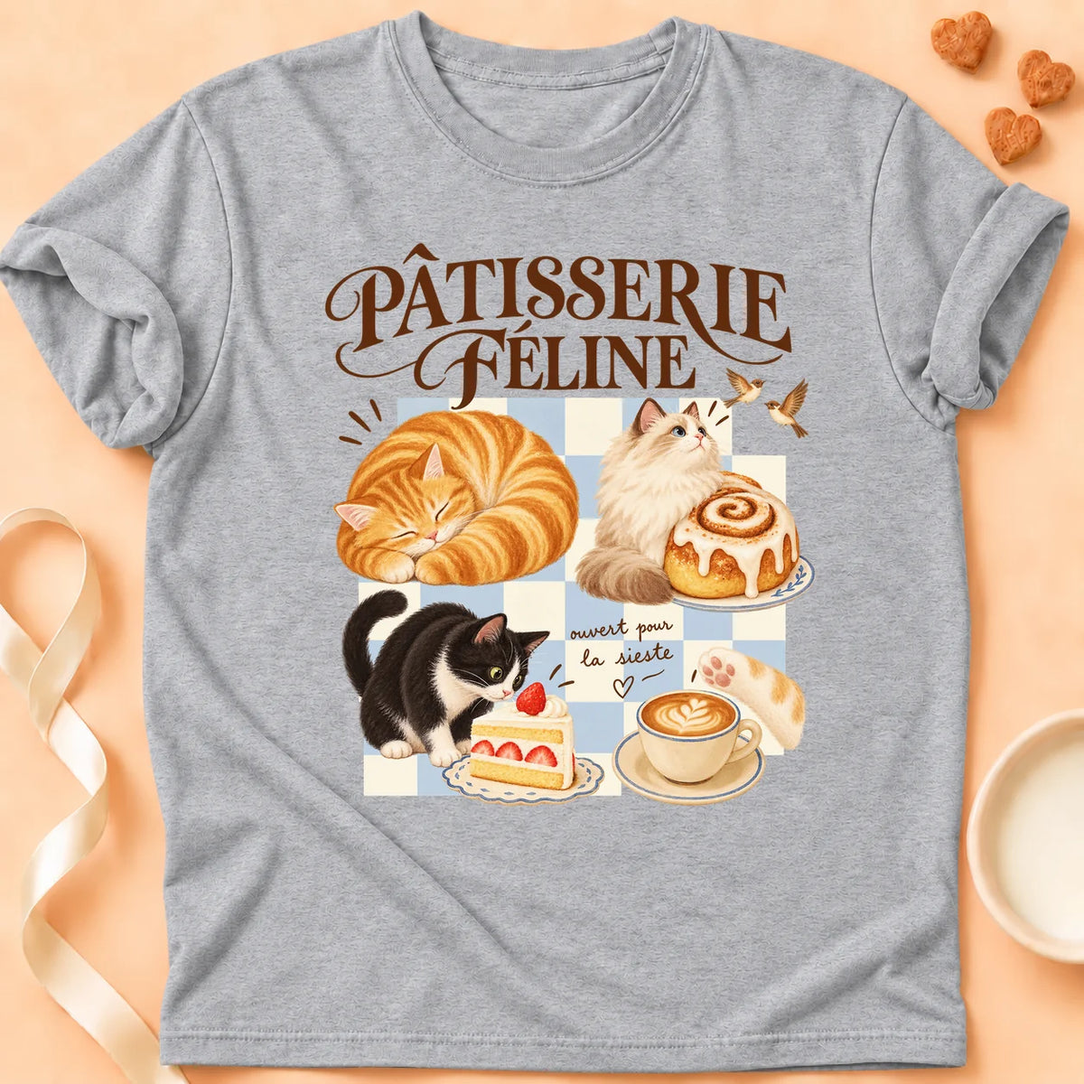 T-shirt chat Patoume – T-shirt Patisserie féline – Gris