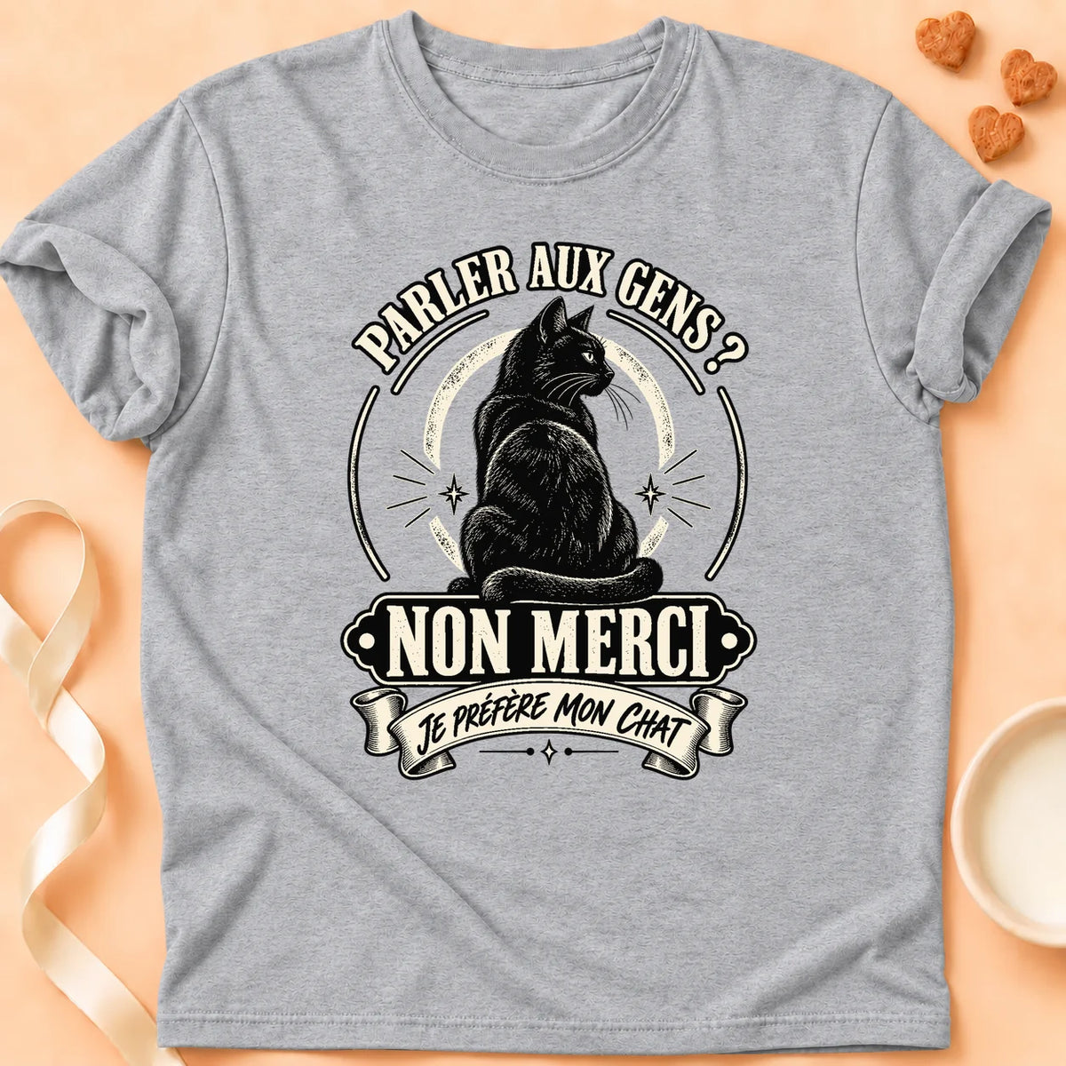 T-shirt chat Patoume – T-shirt Parler aux gens – Gris