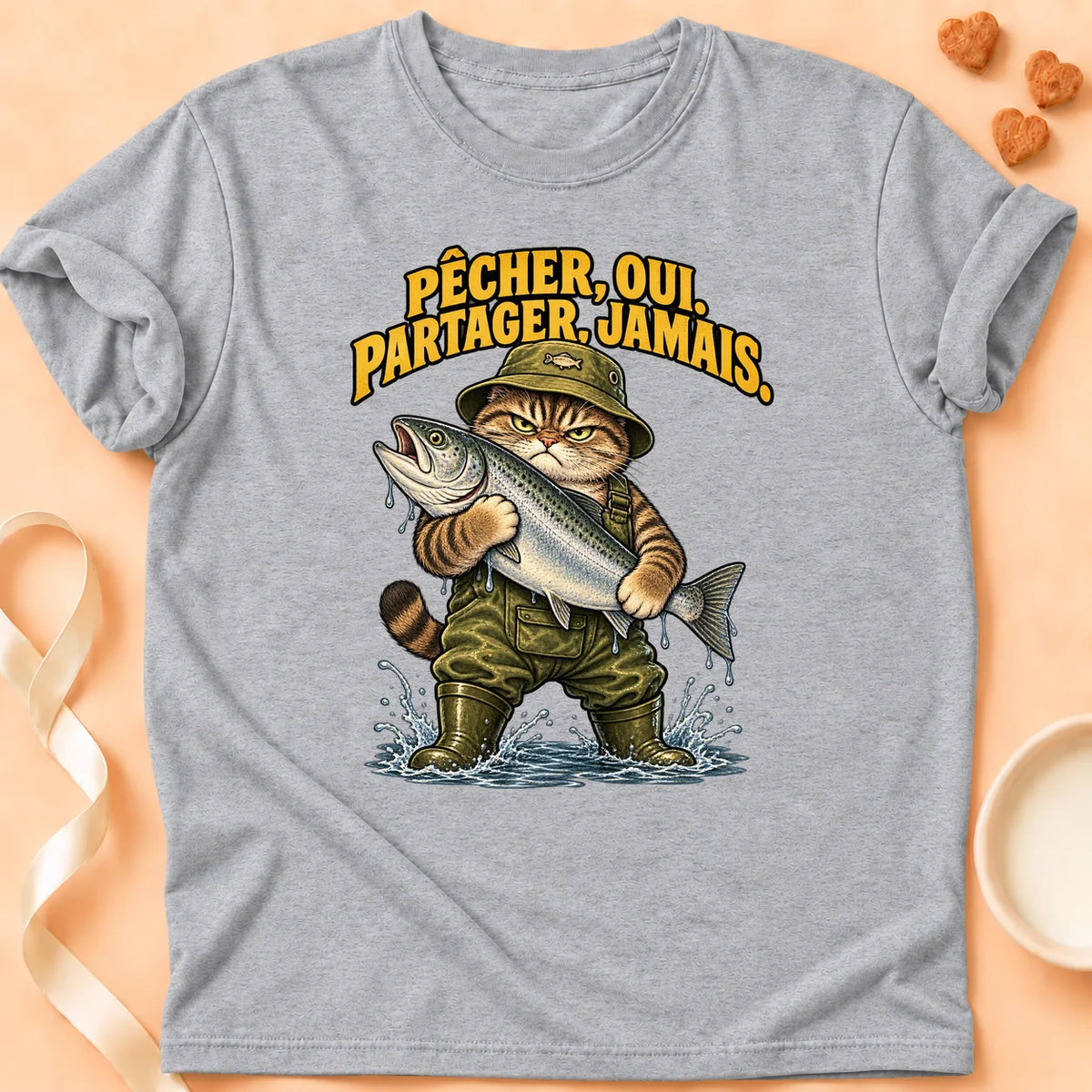 T-shirt chat Patoume – T-shirt Ne partage jamais – Gris