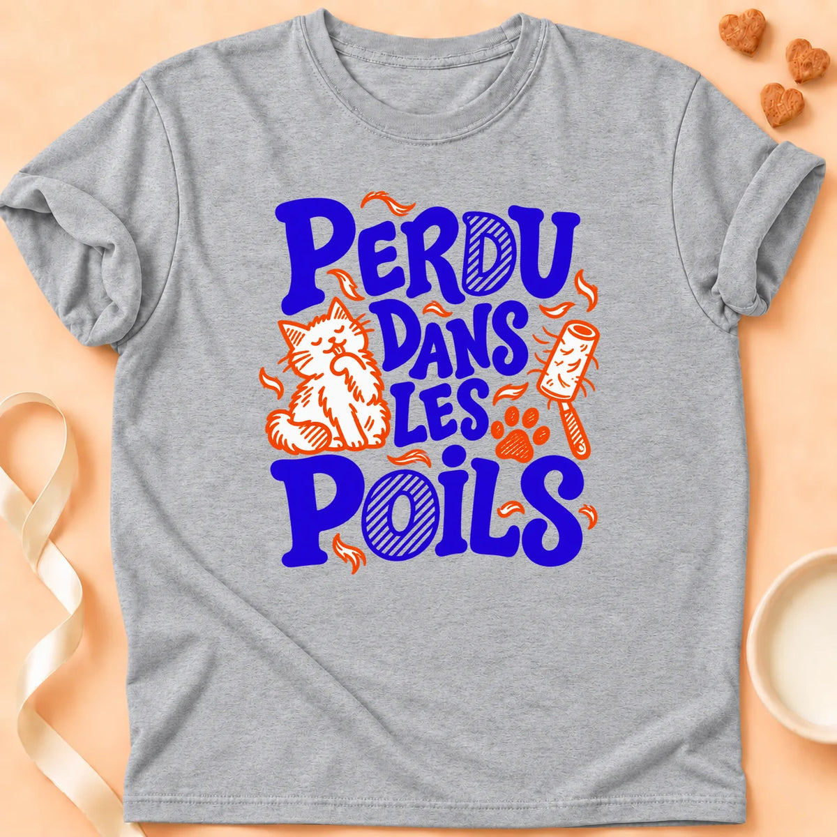 T-shirt chat Patoume – T-shirt Perdu poils – Gris