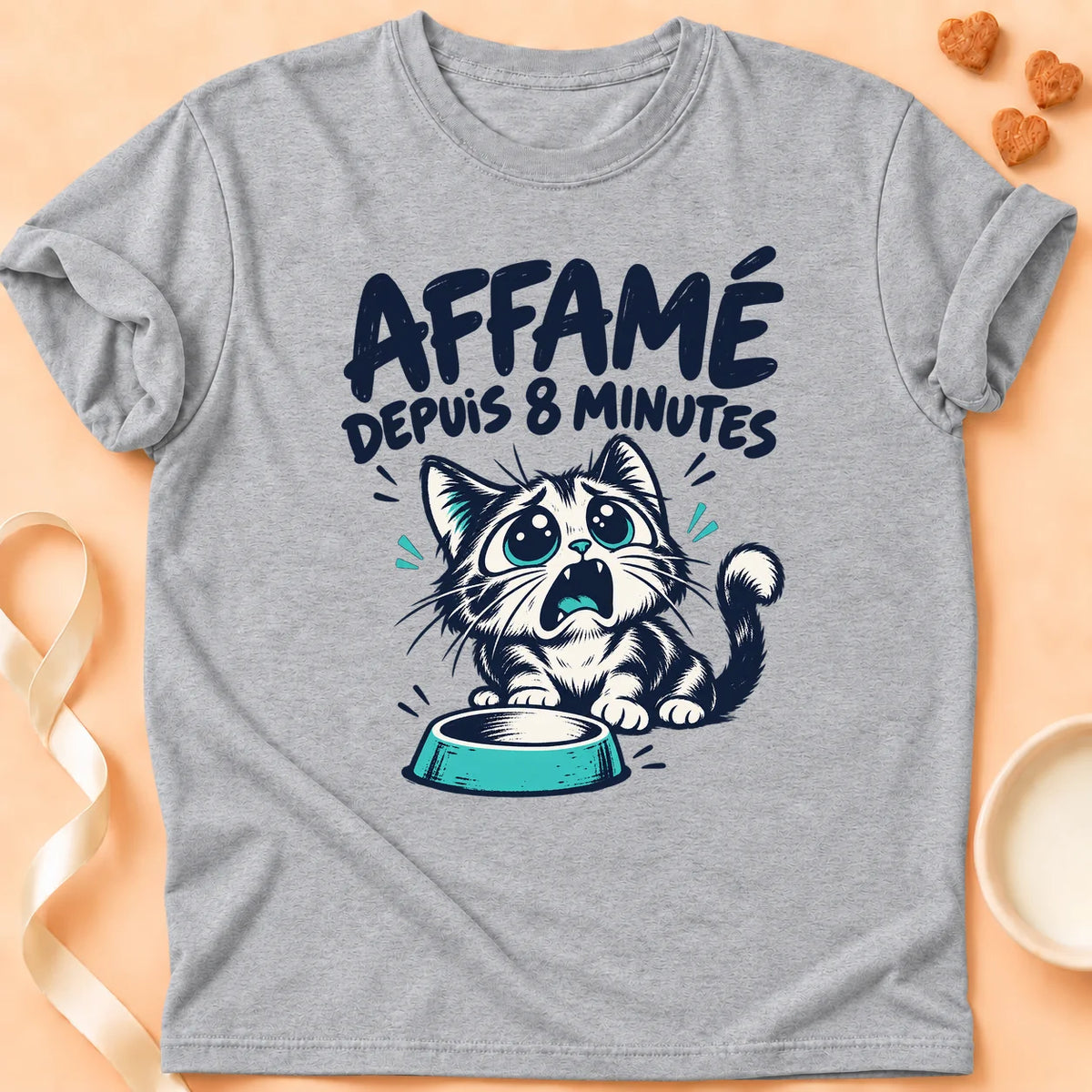 T-shirt chat Patoume – T-shirt Affamé oui – Gris