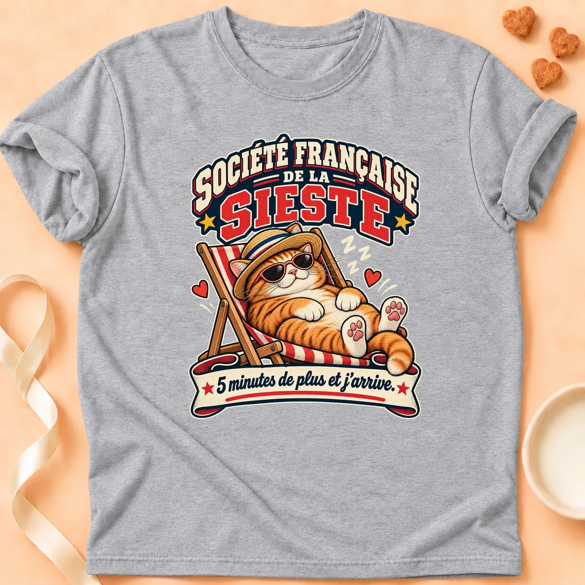 T-shirt chat Patoume – T-shirt Société francaise de la sieste – Gris