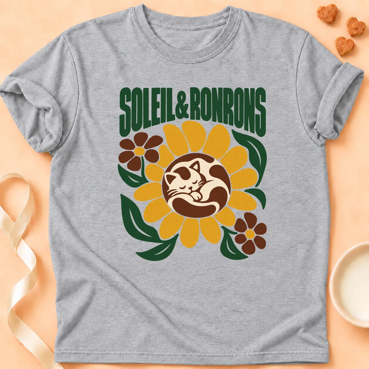 T-shirt chat Patoume – T-shirt Soleil et ronrons – Gris