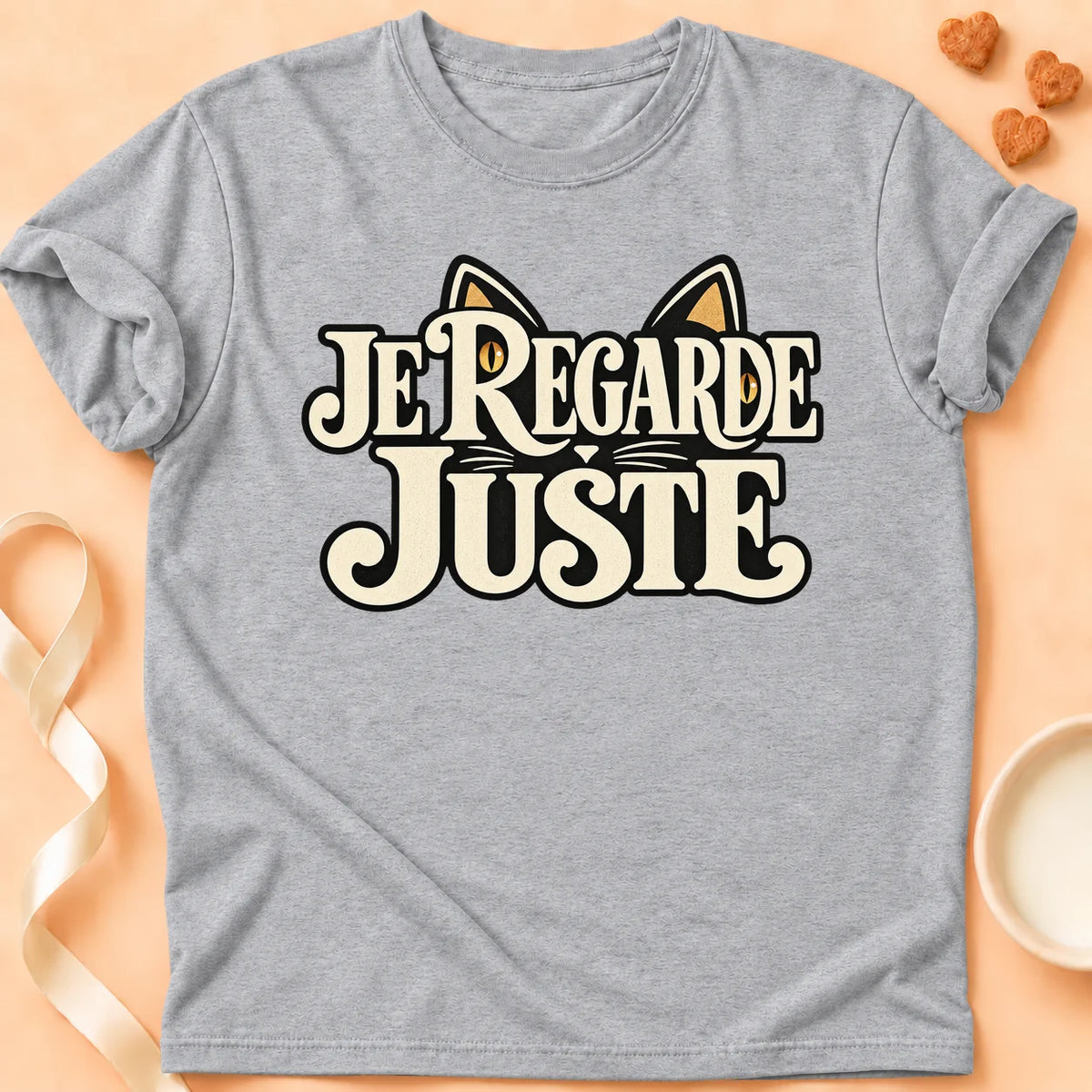 T-shirt chat Patoume – T-shirt Je regarde juste – Gris