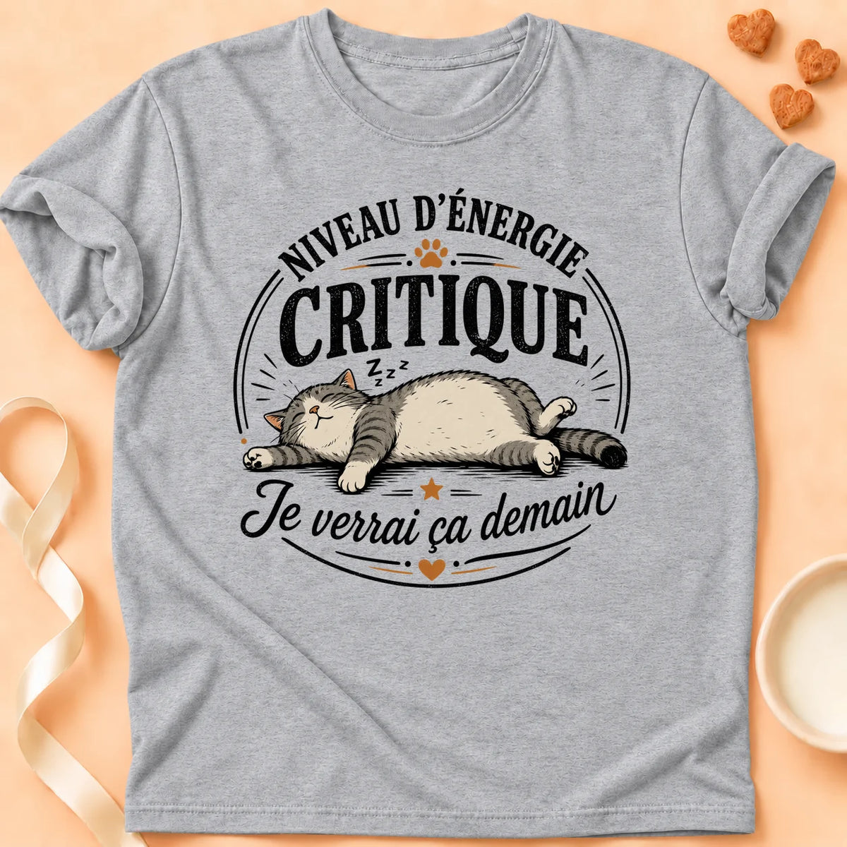 T-shirt chat Patoume – T-Shirt Flemme – Gris