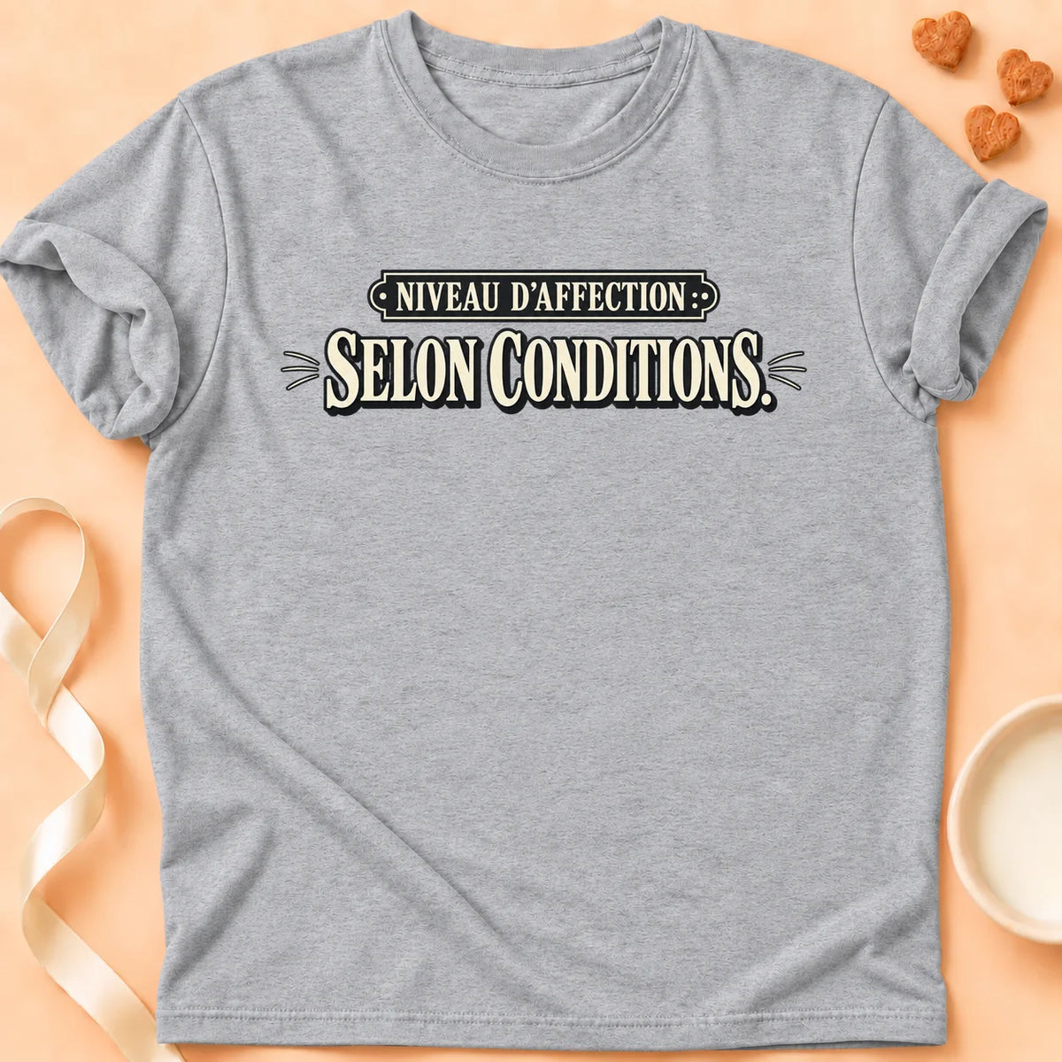 T-shirt chat Patoume – T-shirt Niveau d’affection – Gris