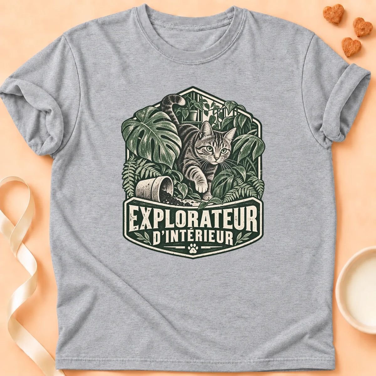 T-shirt chat Patoume – T-shirt Explorateur d’intérieur – Gris
