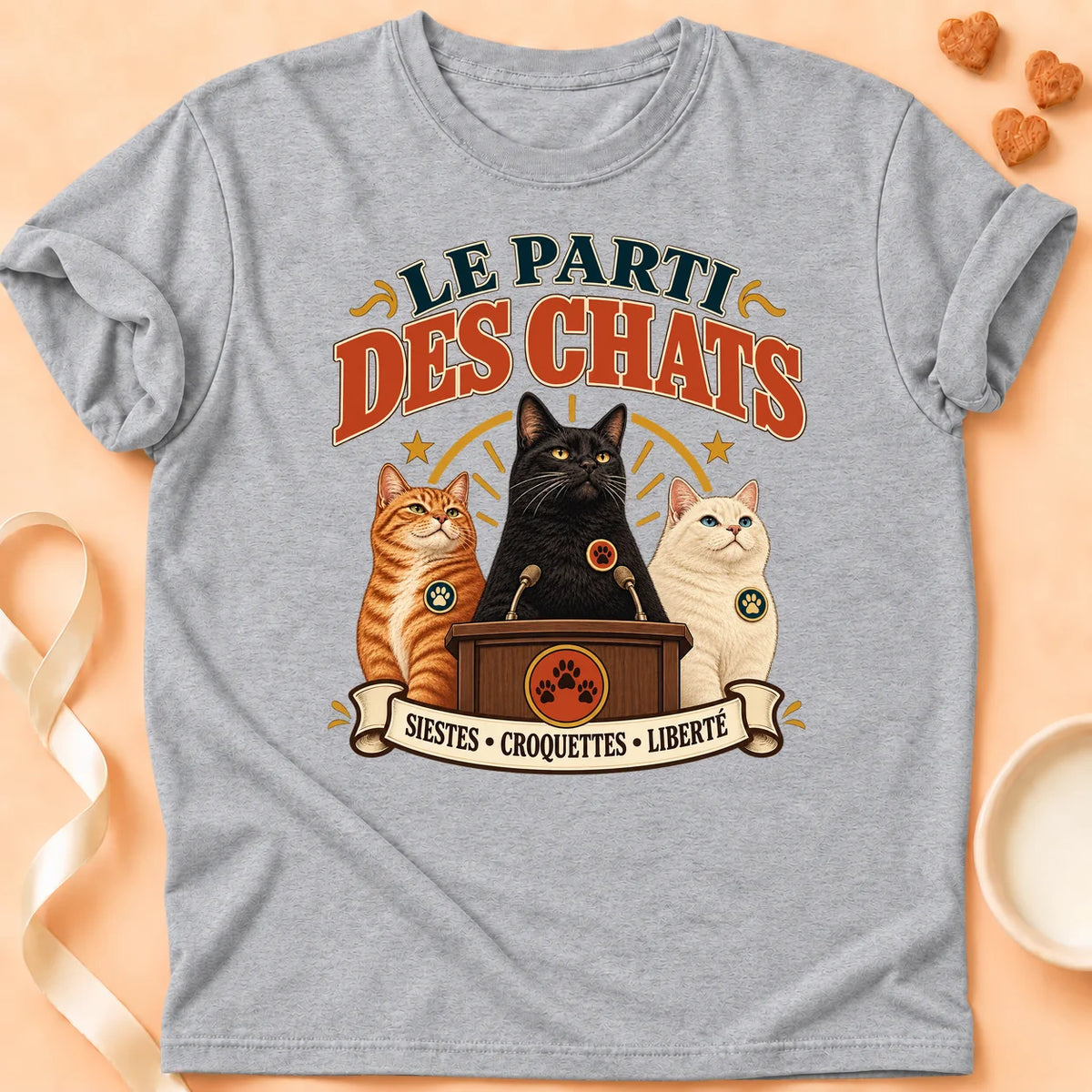 T-shirt chat Patoume – T-shirt Parti des chats – Gris