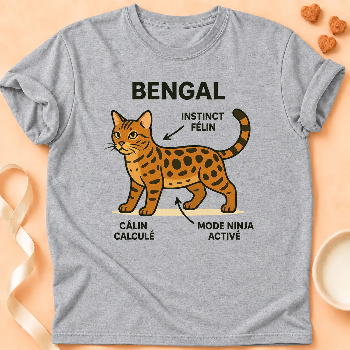 T-shirt chat Patoume – T-Shirt Bengal – Gris