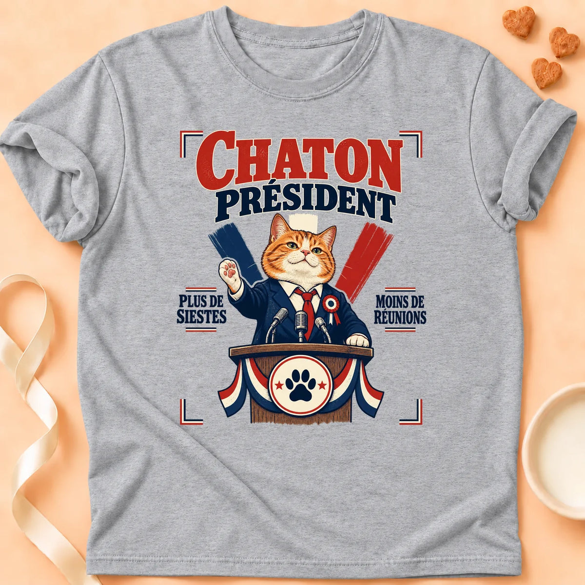 T-shirt chat Patoume – T-shirt Chaton président – Gris