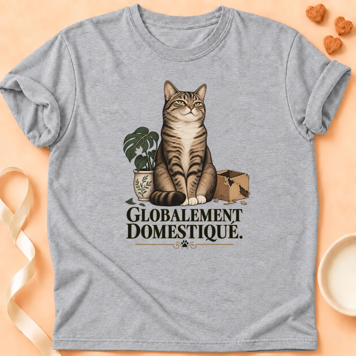 T-shirt chat Patoume – T-shirt Globalement domestiqué – Gris