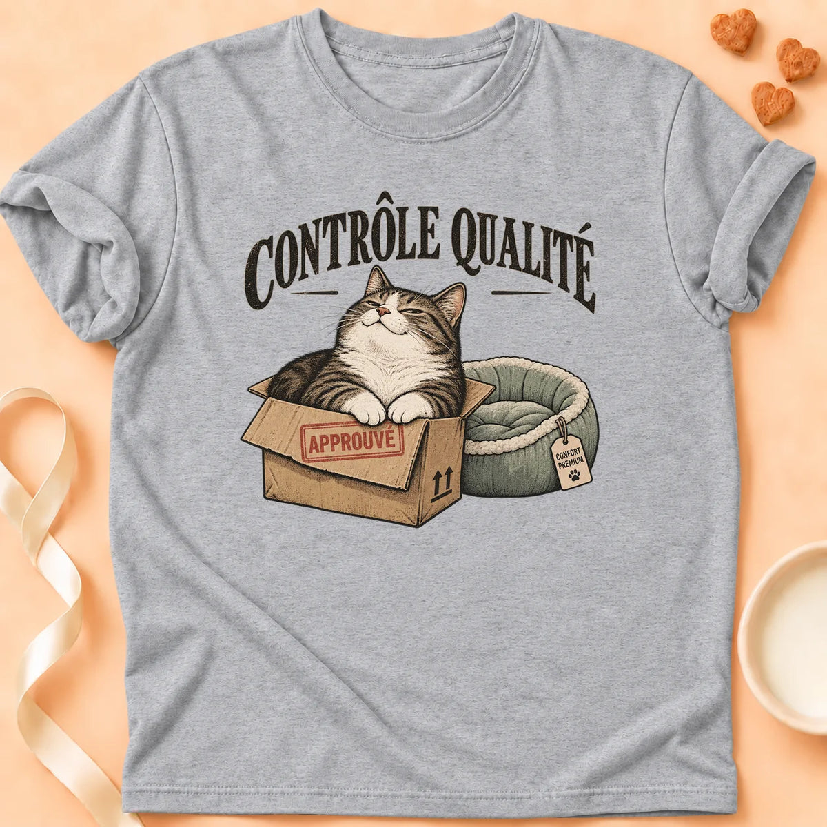 T-shirt chat Patoume – T-shirt Contrôle qualité – Gris