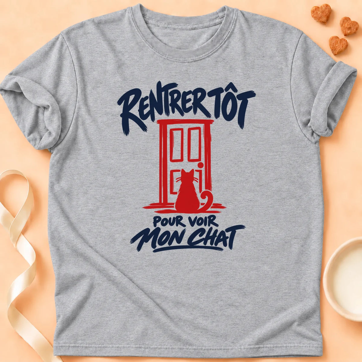T-shirt chat Patoume – T-shirt Rentrer tôt – Gris
