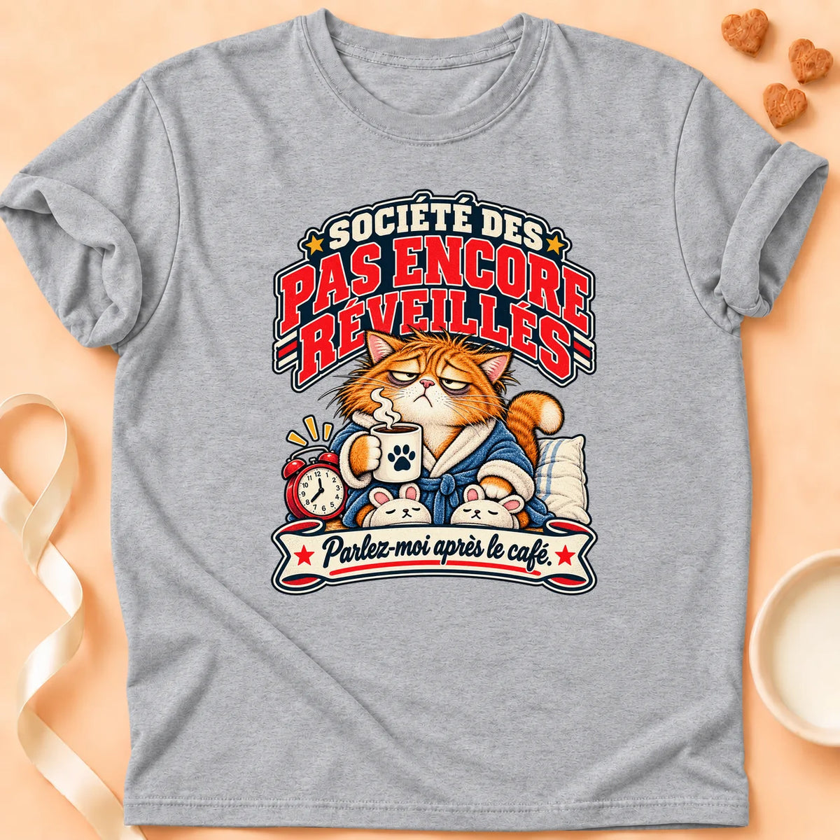 T-shirt chat Patoume – T-shirt Lève-tard – Gris