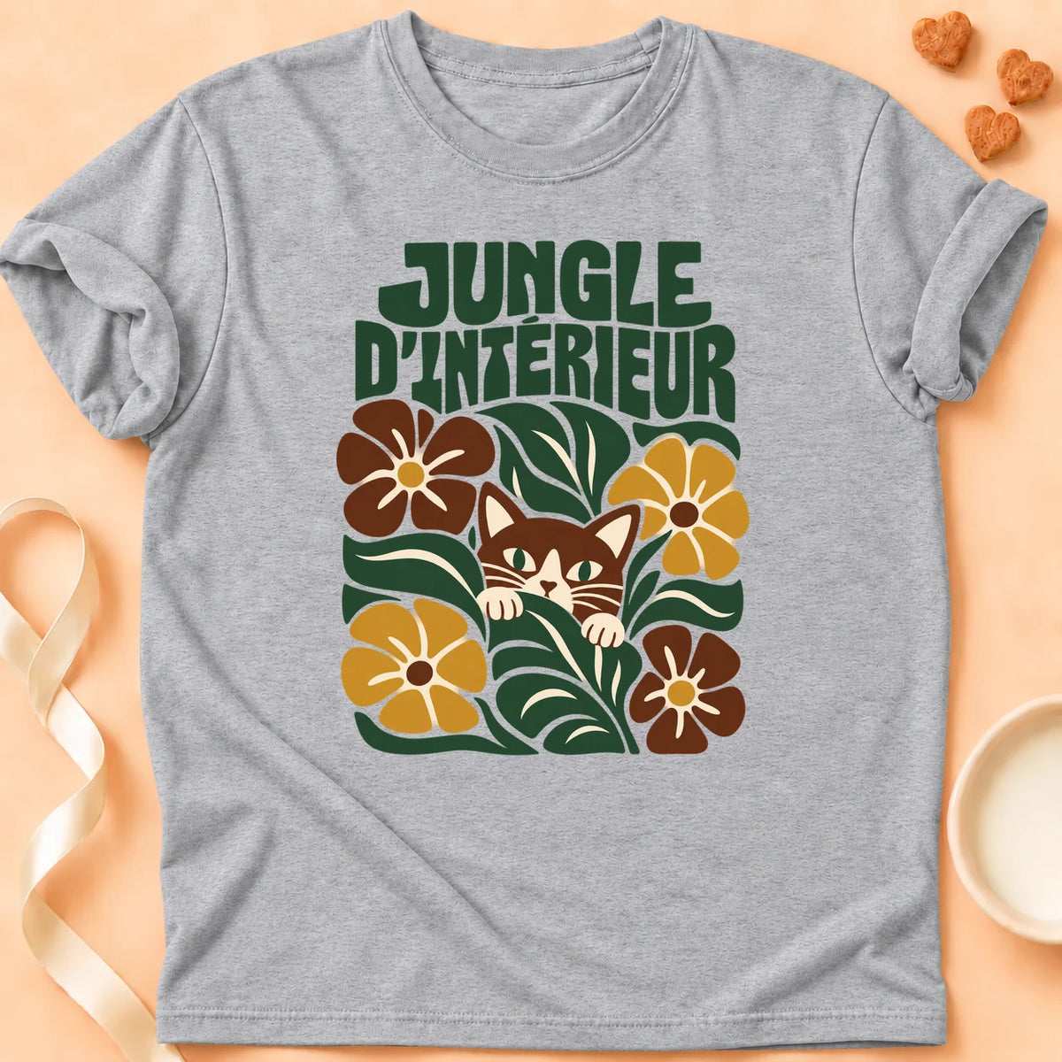 T-shirt chat Patoume – T-shirt Jungle d’intérieur – Gris