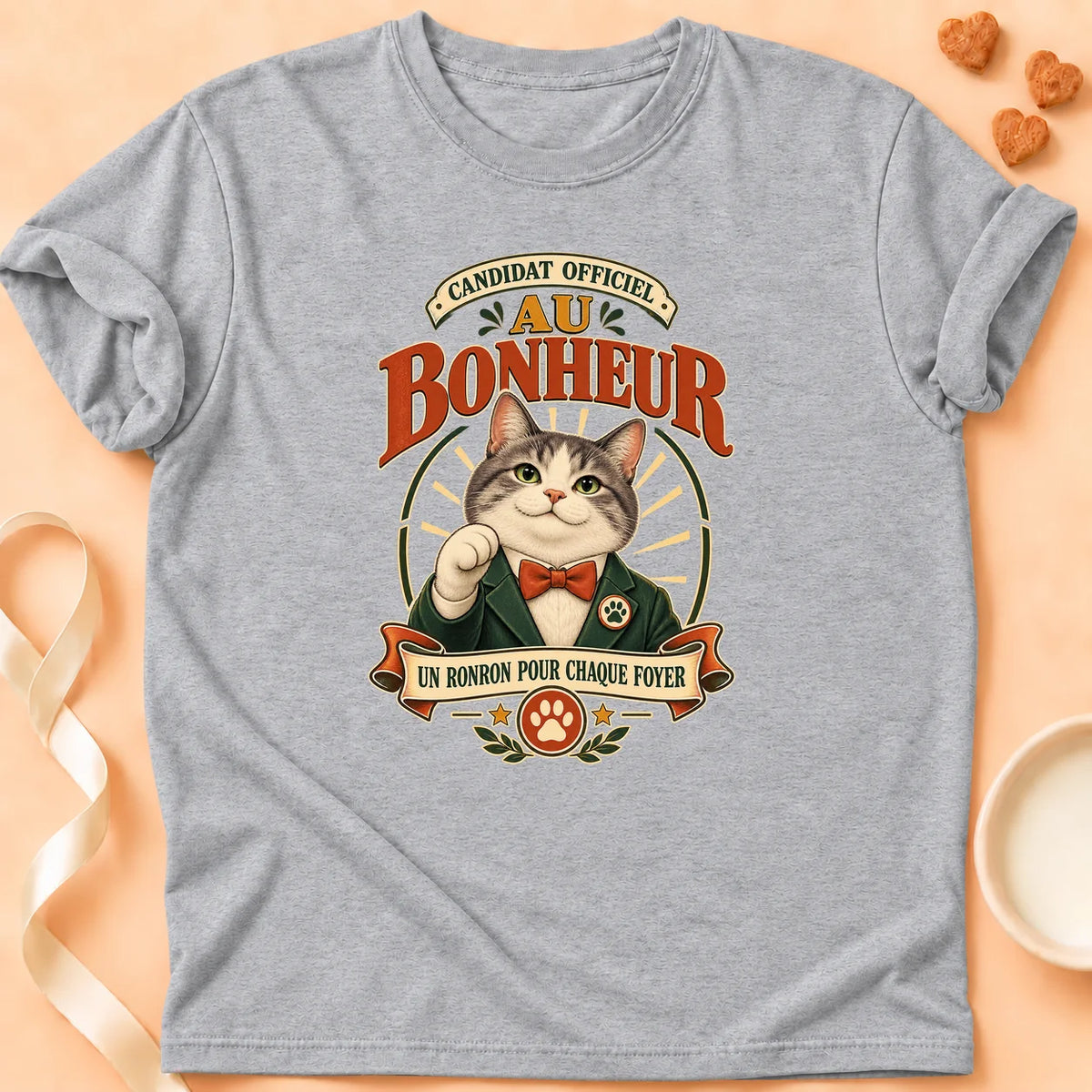 T-shirt chat Patoume – T-shirt Candidat au bonheur – Gris