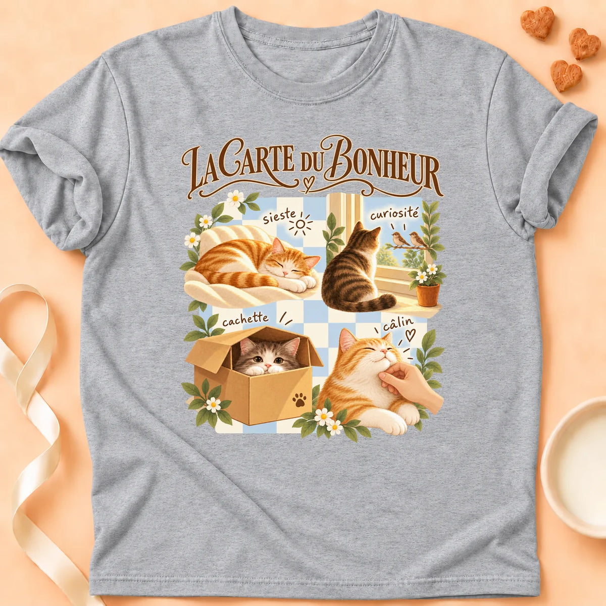 T-shirt chat Patoume – T-shirt La carte du bonheur – Gris