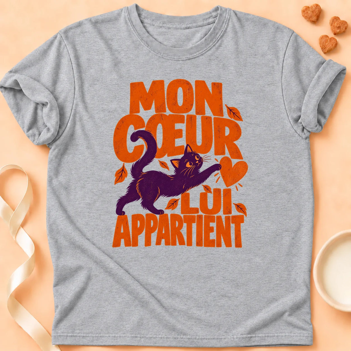 T-shirt chat Patoume – T-shirt Mon coeur lui appartient – Gris