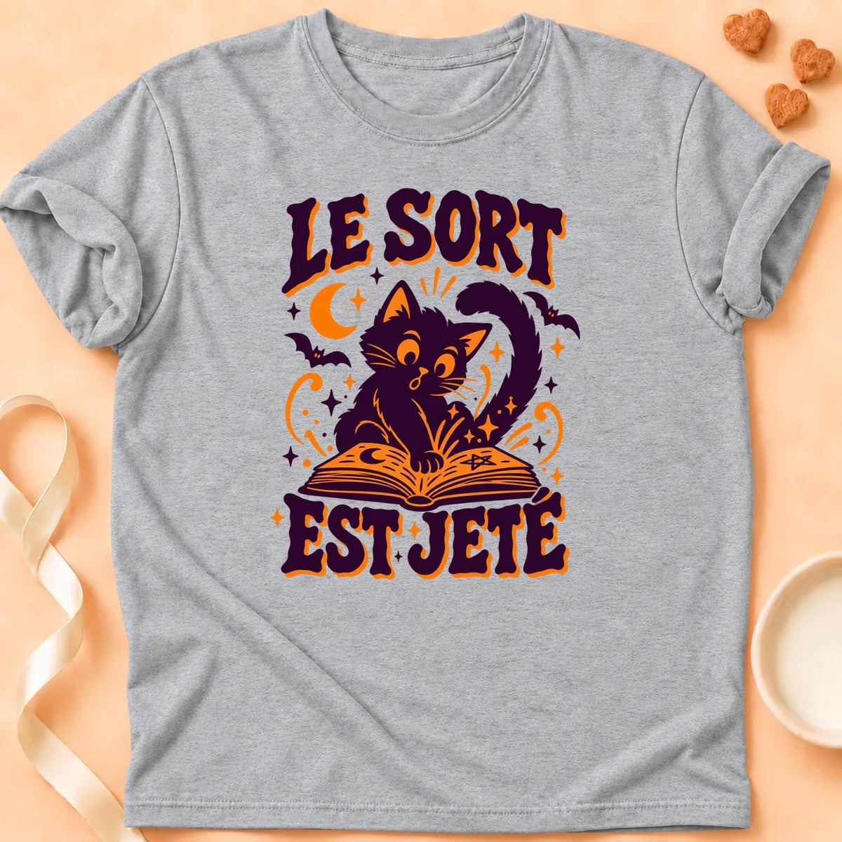 T-shirt chat Patoume – T-shirt Sort jeté – Gris