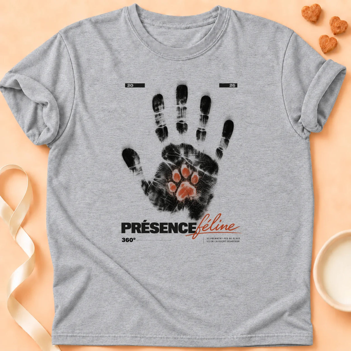 T-shirt chat Patoume – T-shirt Présence féline – Gris