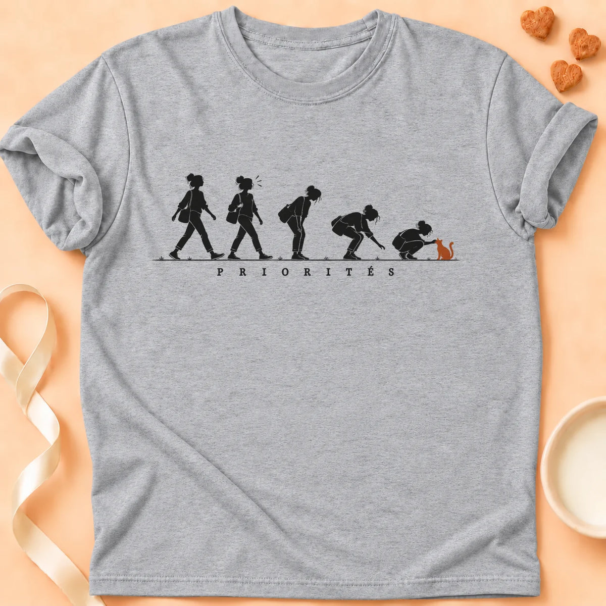 T-shirt chat Patoume – T-shirt Priorités – Gris
