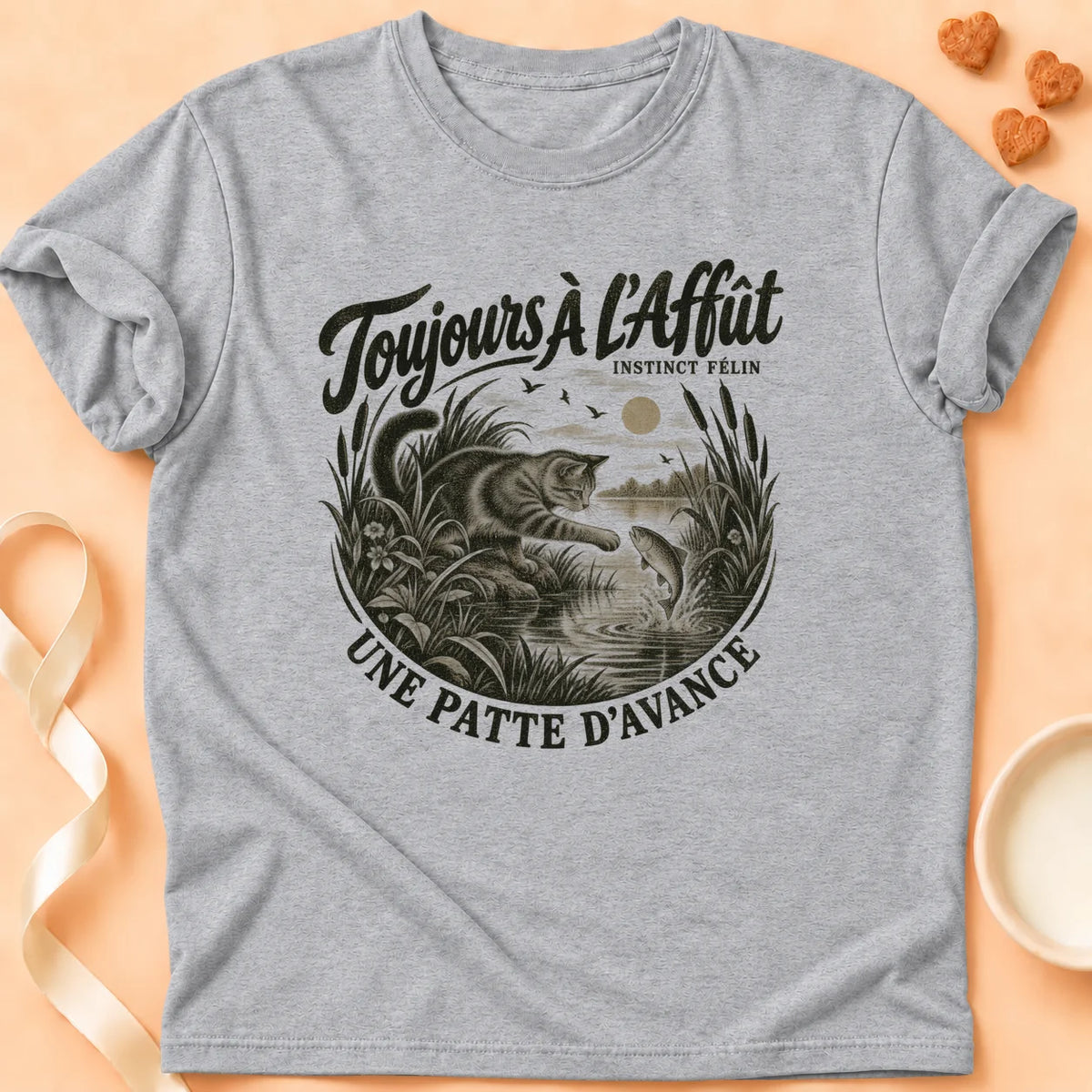 T-shirt chat Patoume – T-shirt Toujours a l’affut – Gris