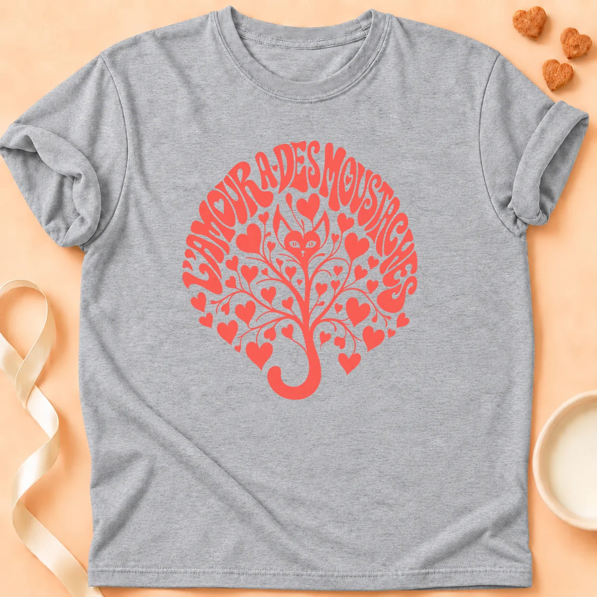 T-shirt chat Patoume – T-shirt L’amour a des moustaches – Gris