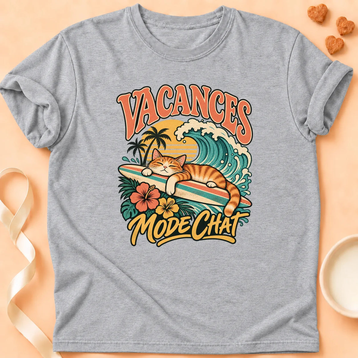 T-shirt chat Patoume – T-shirt Vacances – Gris