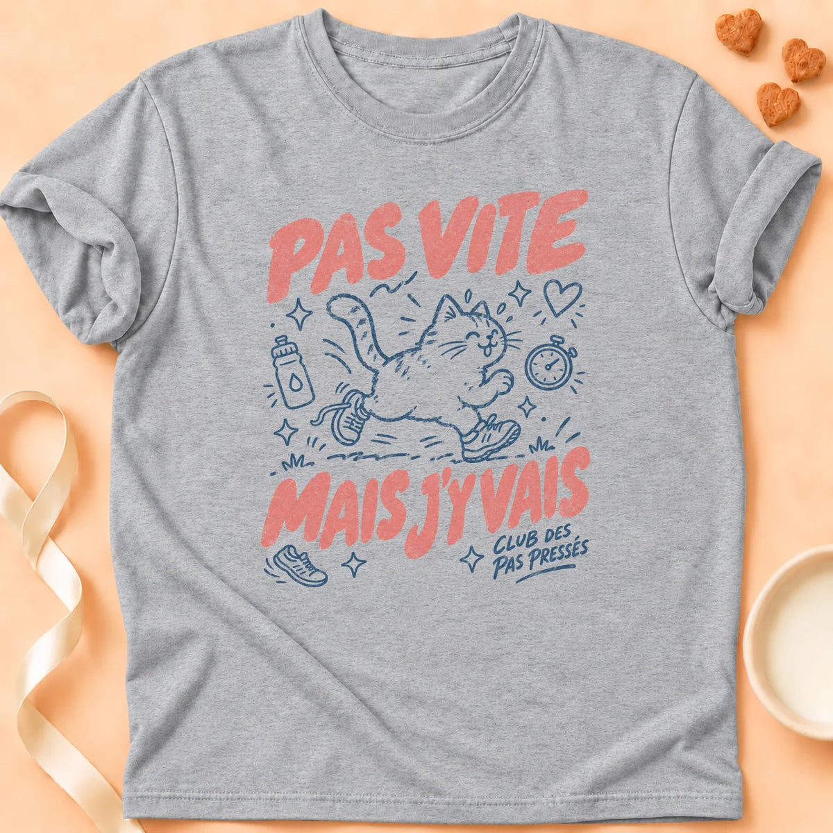 T-shirt chat Patoume – T-shirt Les pas pressés – Gris