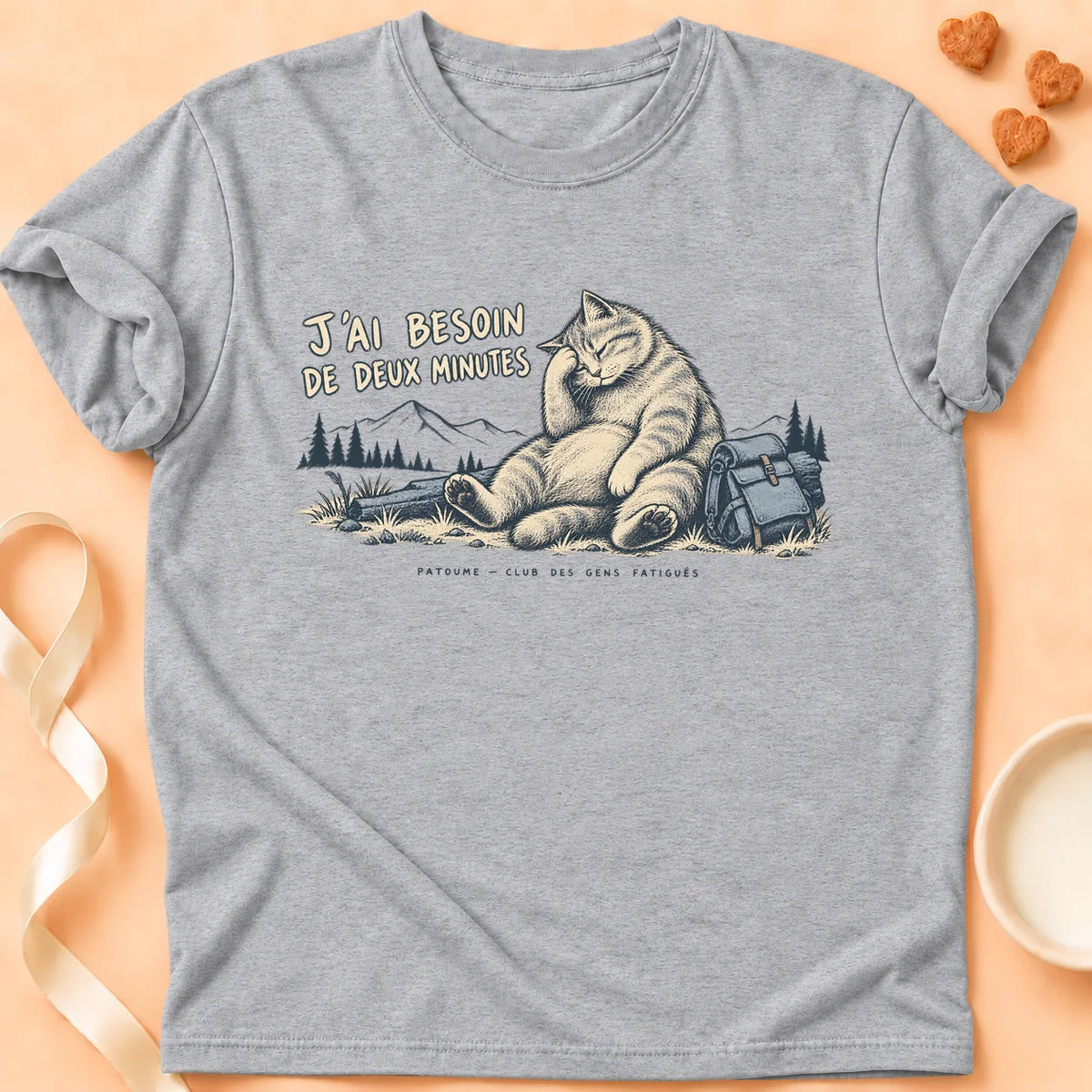 T-shirt chat Patoume – T-shirt Ptite pause – Gris