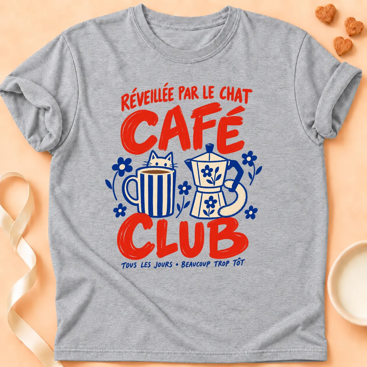 T-shirt chat Patoume – T-shirt Café club – Gris
