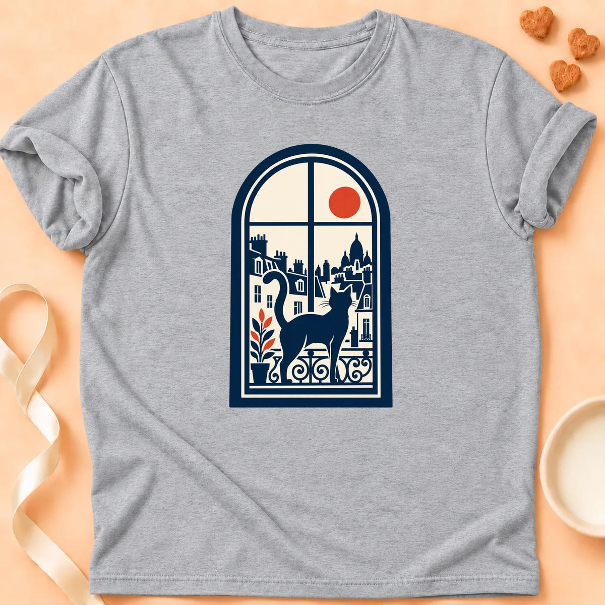 T-shirt chat Patoume – T-shirt Félin des toits – Gris