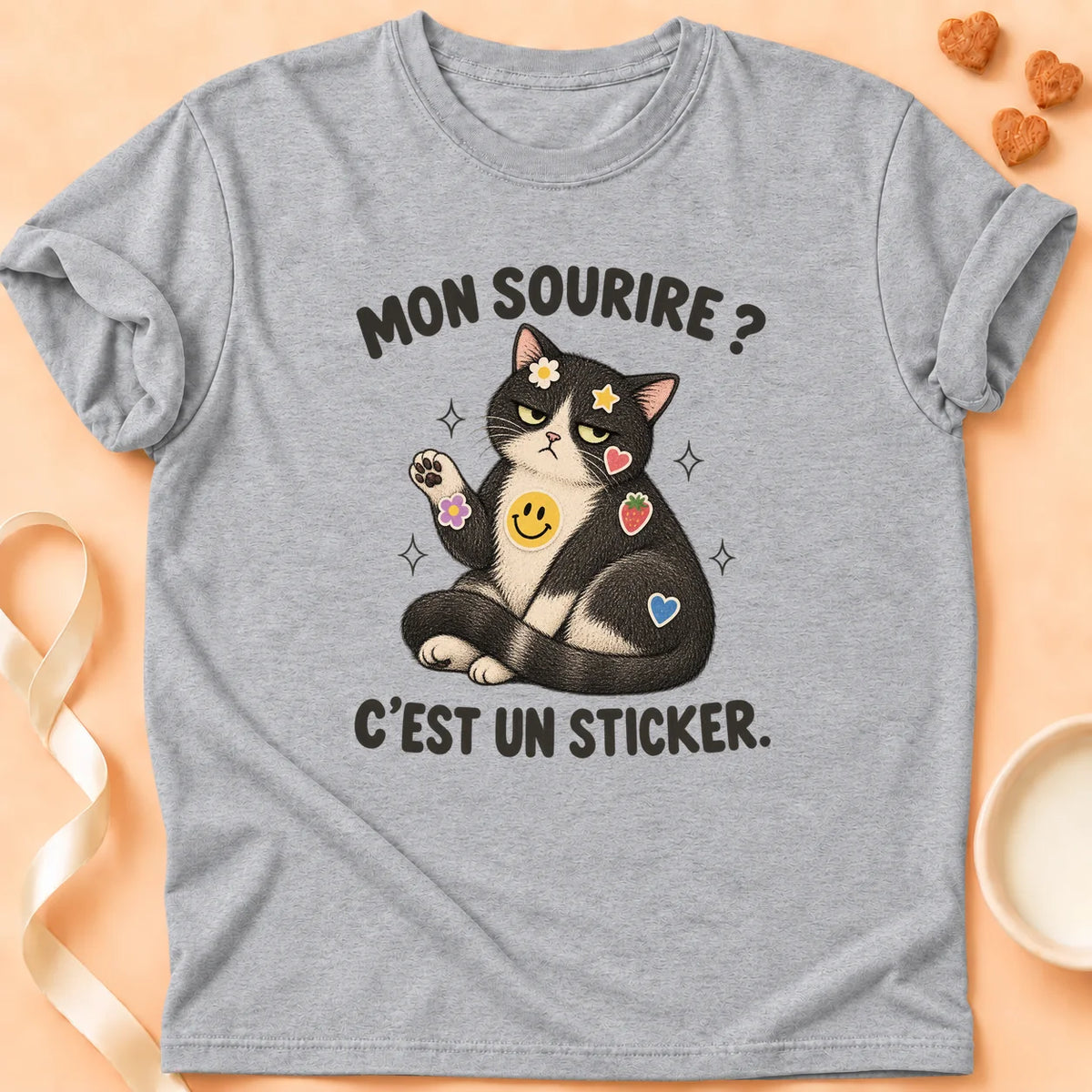 T-shirt chat Patoume – T-shirt Sticker – Gris