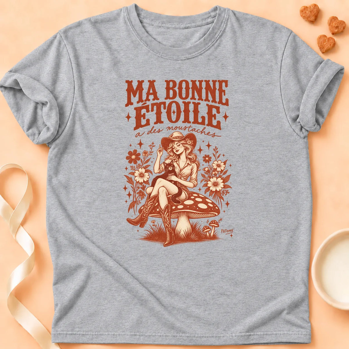 T-shirt chat Patoume – T-shirt Ma bonne étoile – Gris
