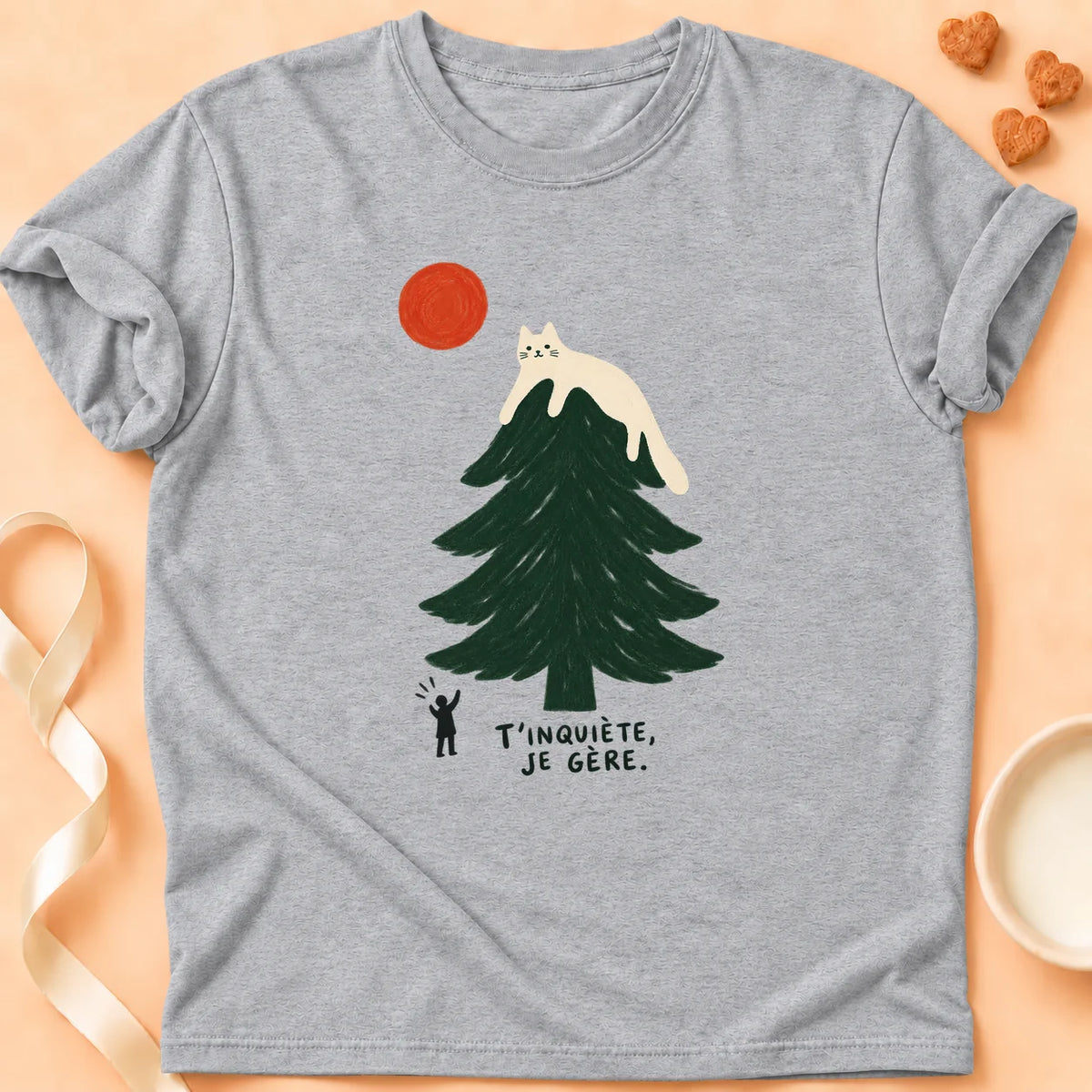 T-shirt chat Patoume – T-shirt T’inquiète je gère – Gris