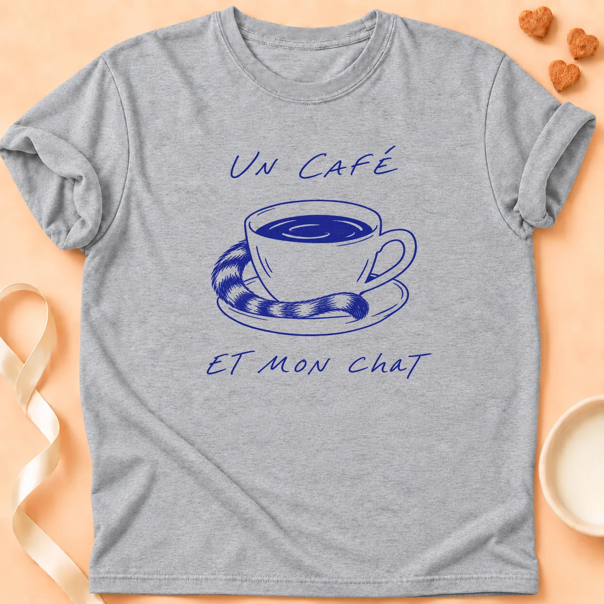 T-shirt chat Patoume – T-shirt Un café et mon chat – Gris