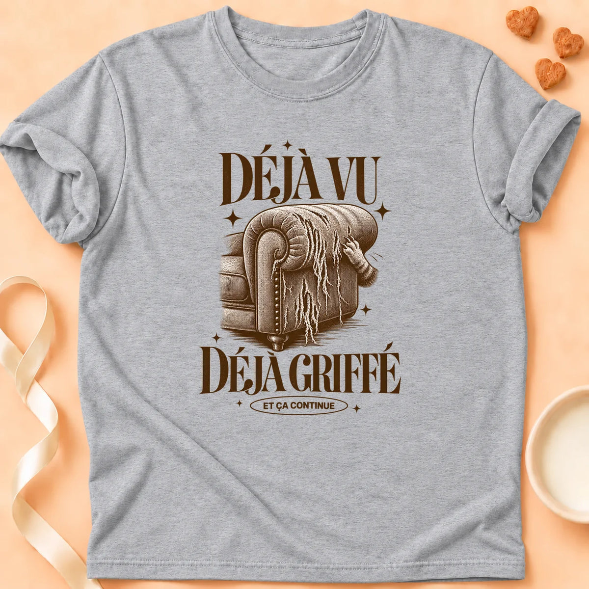 T-shirt chat Patoume – T-shirt Griffes déjà vu – Gris