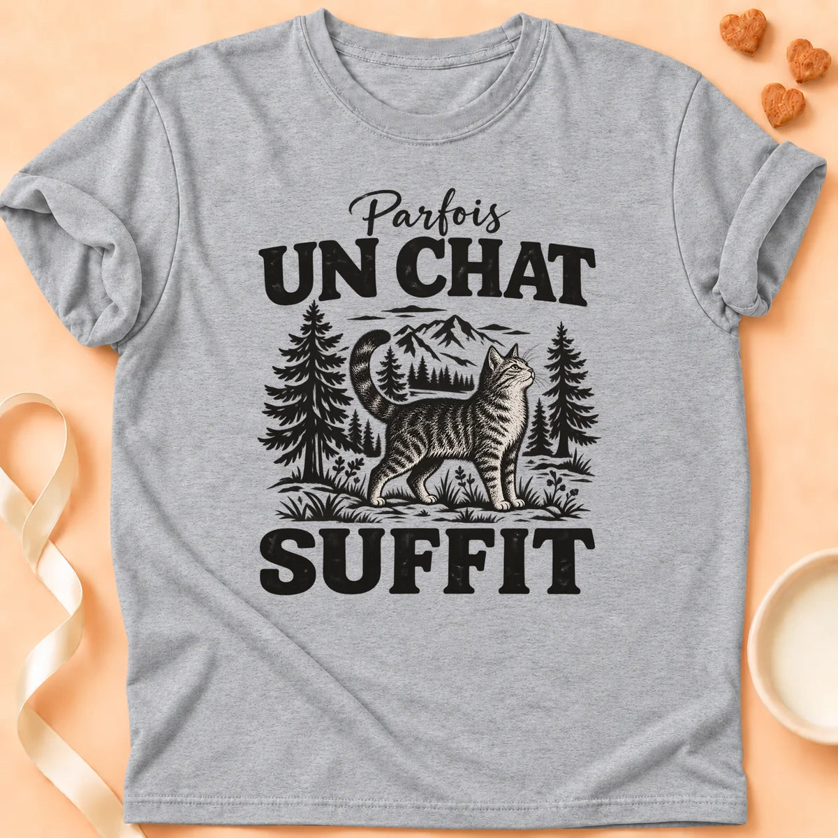 T-shirt chat Patoume – T-shirt Un Chat suffit – Gris