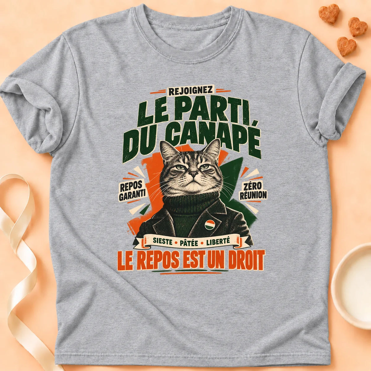 T-shirt chat Patoume – T-shirt Le parti du canapé – Gris
