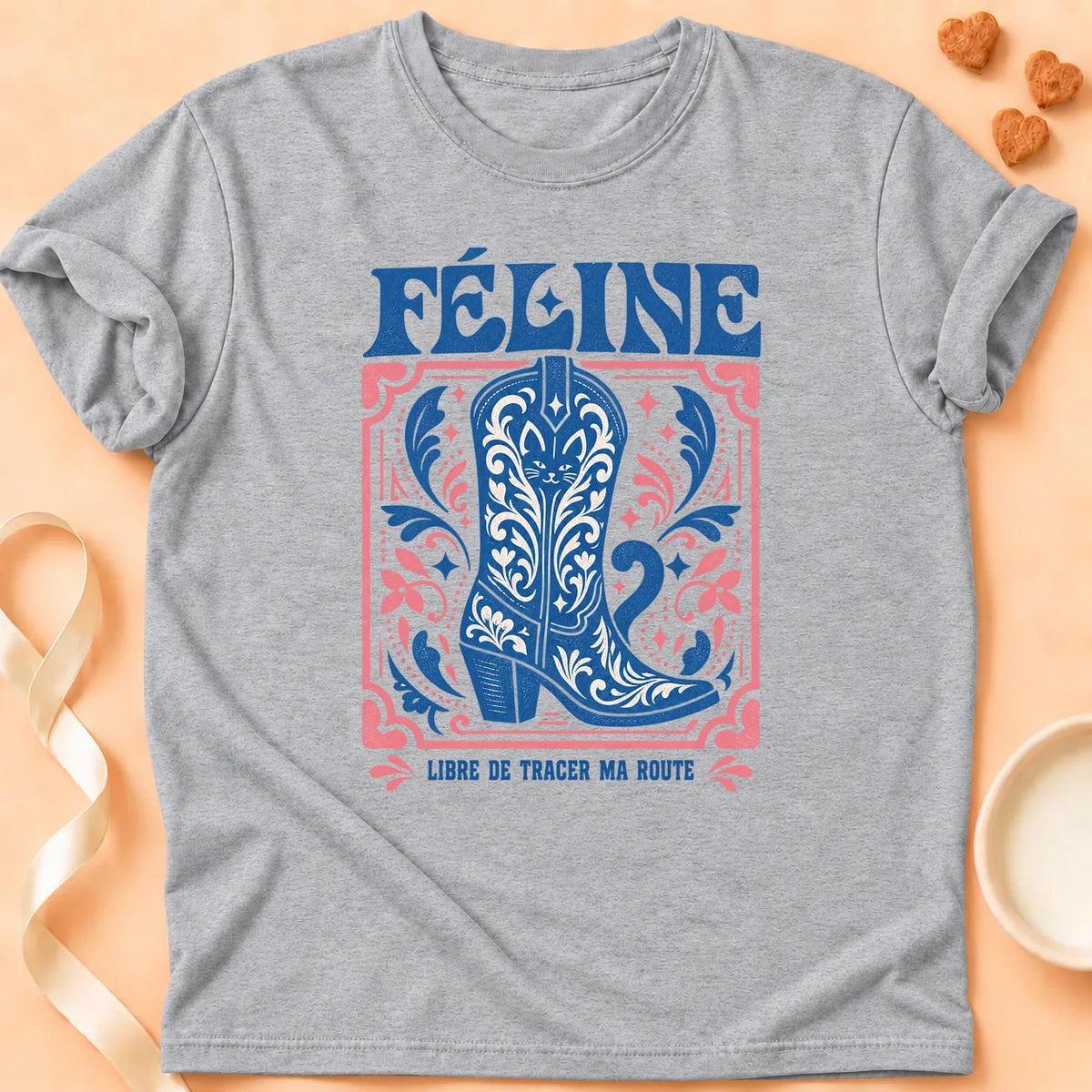 T-shirt chat Patoume – T-shirt Féline libre – Gris