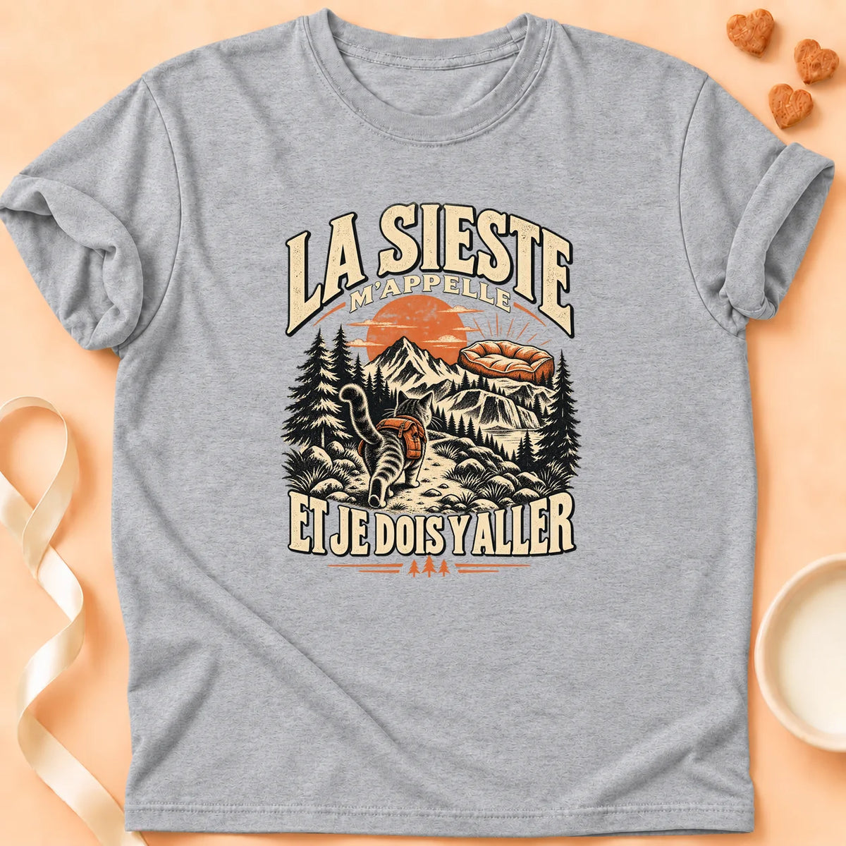 T-shirt chat Patoume – T-shirt Sieste d'abord – Gris