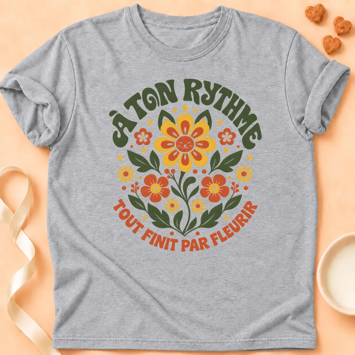 T-shirt chat Patoume – T-shirt Fleurir – Gris