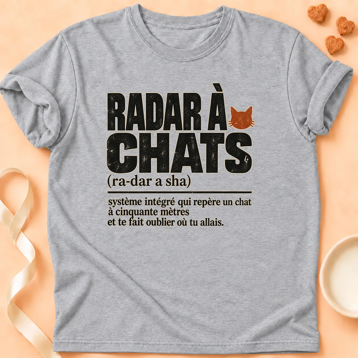 T-shirt chat Patoume – T-shirt Radar à chats – Gris