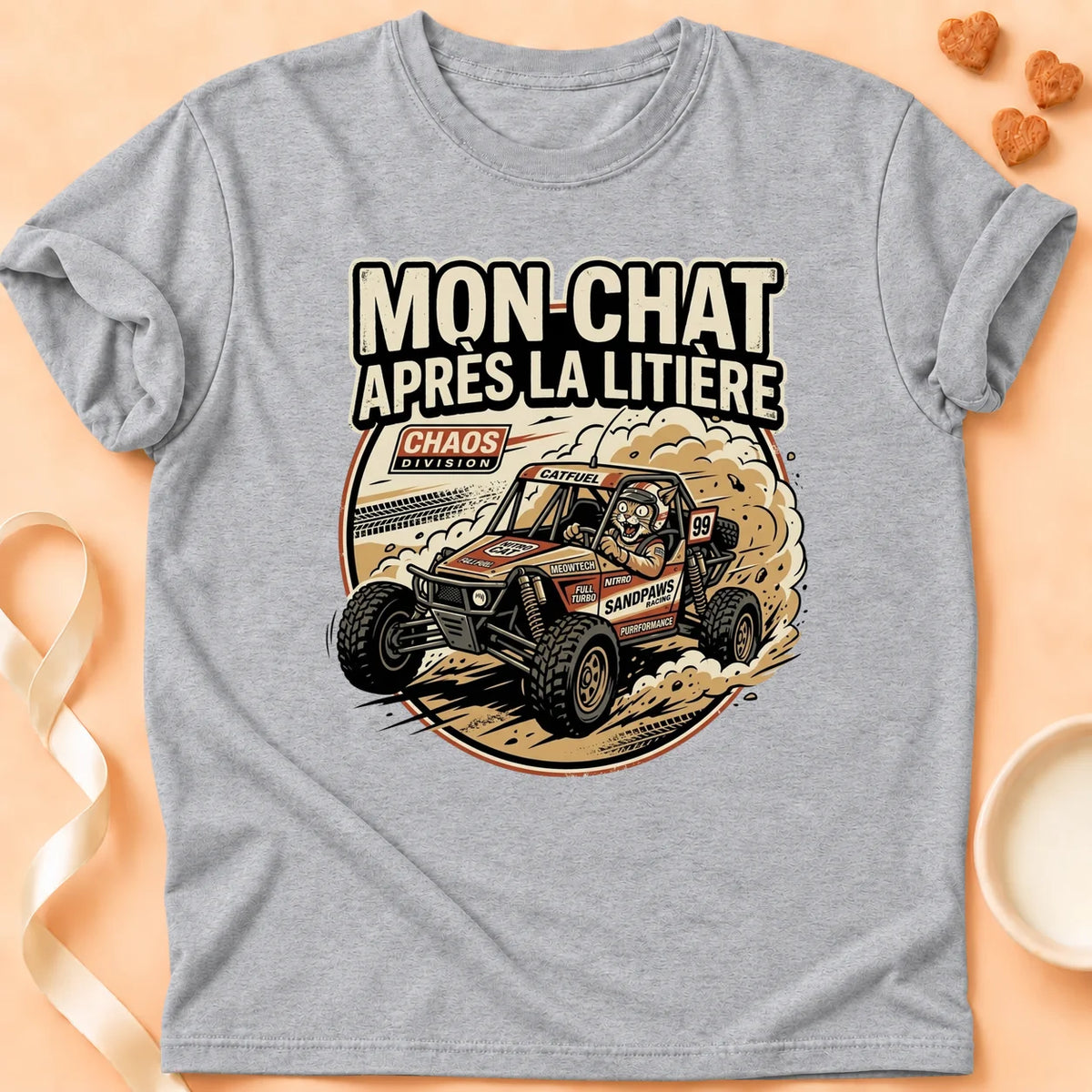 T-shirt chat Patoume – T-Shirt Racing – Gris